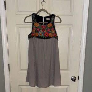 Altar'd State Dress with Floral Embroidery - Navy and Multicolor